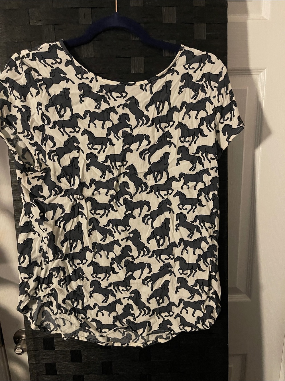 Women’s White Tee with Navy Horse Print